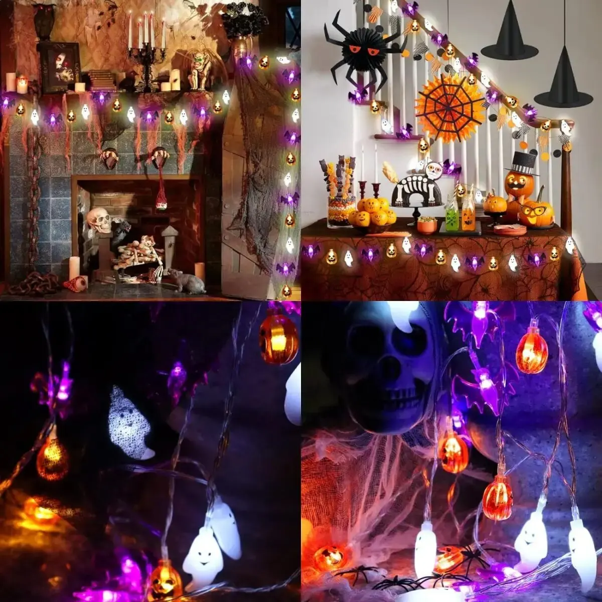 Guirlande lumineuse LED pour Halloween, 1 pièce, lampe décorative chauve-souris fantôme citrouille, à piles, lumières de Festival pour décoration de fête d'halloween