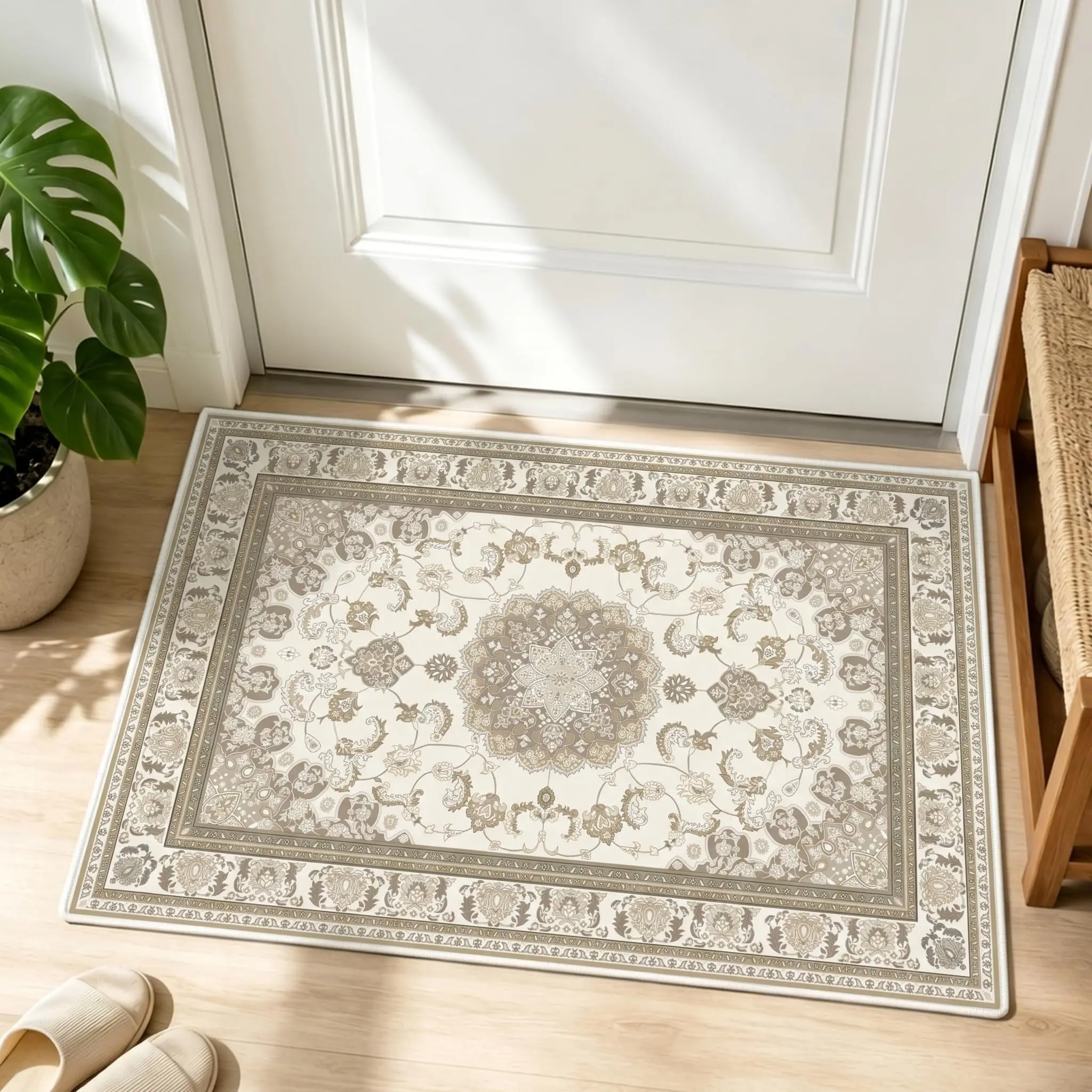 Boho Vintage Small Carpet Soft Dove Velvet Floor Mat Bohemian Pattern Non-Slip Rug for Bedroom Dormitory Hallway Indoor Floor