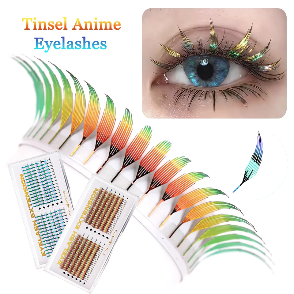 New Fashion Shiny Tinsel Comic Spire Ciglia Estensione Olografica Manga Ciglia Finte Anime Ciglia Colorate Per Natale