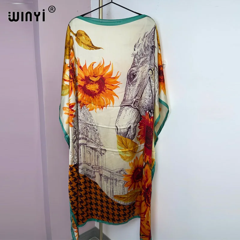 WINYI Summer beach Dress NEW Print Boho Hijab Loose vetidos Elegantes Muslim Abaya Robe Gown Sexy Lady Party maxi holiday kaftan
