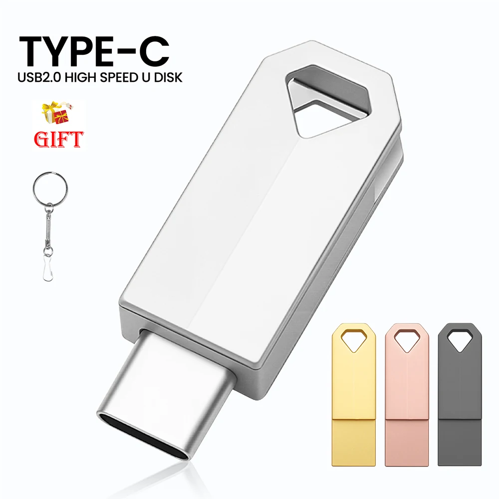 

JASTER Free Key Chain USB Flash Drive 128GB TYPE-C OTG 2 IN 1 Metal Pen Drive 64GB Business Gift Memory Stick 32GB USB Stick 16G
