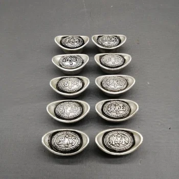 Miscelánea antiguas blancas chapadas en plata de cobre antiguo Sycee Daming biblioteca plata diez Emperor Yuan Treasure Wanli lingote Craft