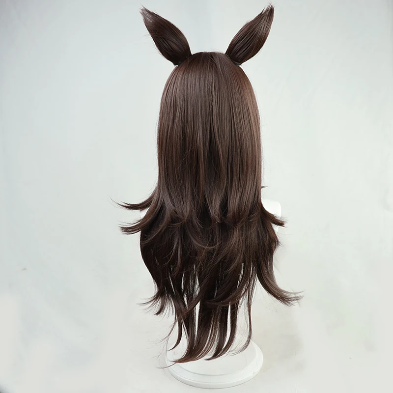 Umamusume Pretty Derby Rice Shower Cosplay Perücke Kleiner Hut Kopfbedeckung Anime Spiel Rollenspiel Dunkelbraunes Haar Ohren und Schwanz Party Requisiten