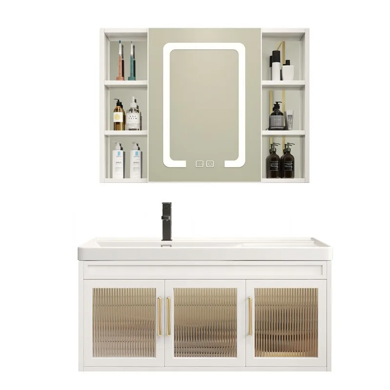

Light luxury space aluminum bathroom cabinet washbasin bathroom combined ceramic integrated basin.