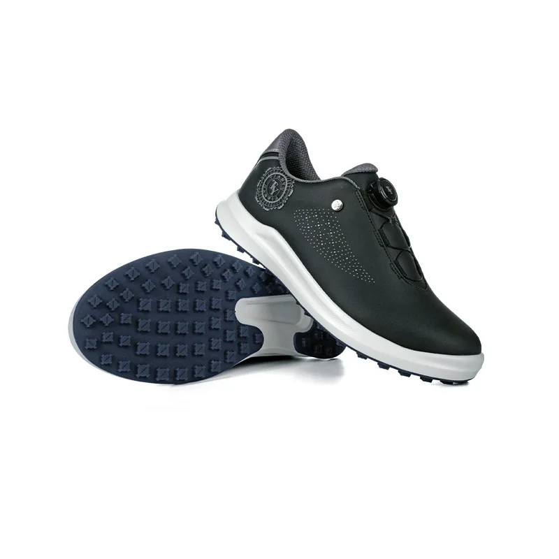 TTYGJ Men Golf Shoes Ultra Fiber Leather Rotating Buckle Slip Resistant Breathable Spikeless Casual Low Top