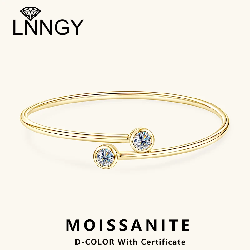 

Lnngy Bezel Set 5mm Moissanite Cuff Bracelet Pulseira Prata 925 Sterling Silver Adjustable Bangle For Women Hand Jewelry Gift