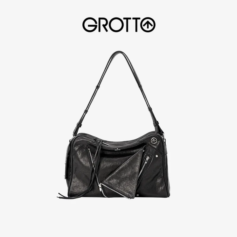 

Grotto 2026 New SoftCollar Bowling Bag Sheepskin Shoulder Bag Small Medium Crossbody Bag
