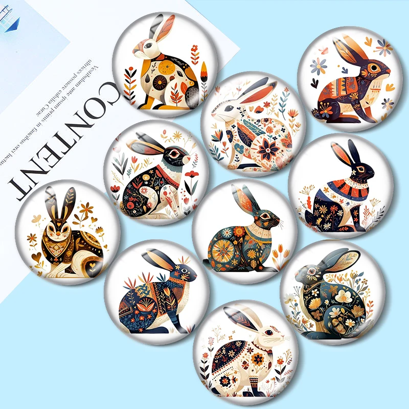 

Folk Art Rabbit 12mm/18mm/20mm/25mm glass cabochon bracelet pendant rings for jewelry demo earrings back Making findings