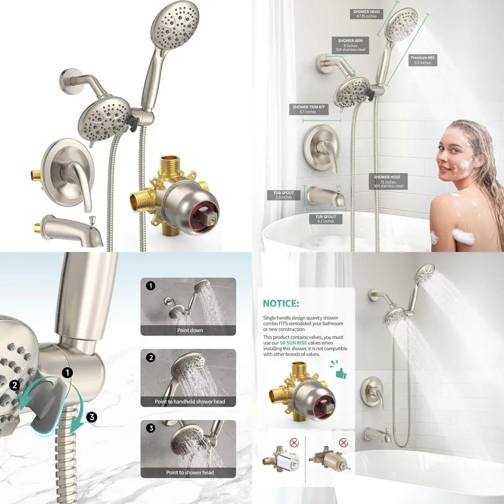 

High-Pressure Dual Shower System with Tub Spout, 35-Function 2-in-1 Shower Combo Faucet for Rain Shower and Tub Set, Enhanced Wa