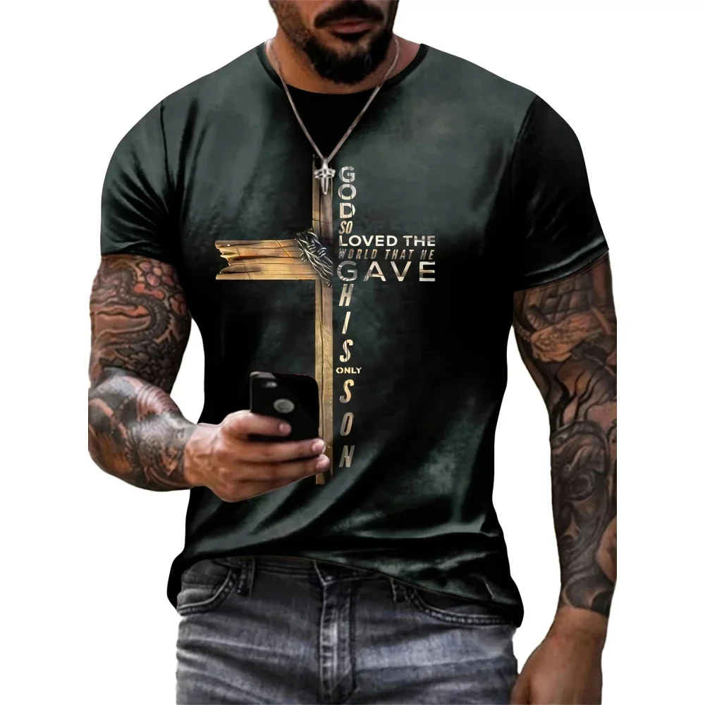 

Cross Print Men's Graphic Design Crew Neck T-shirt Casual Tshirts For Summer Men's Clothing Tops For Daily Gym Workout Running