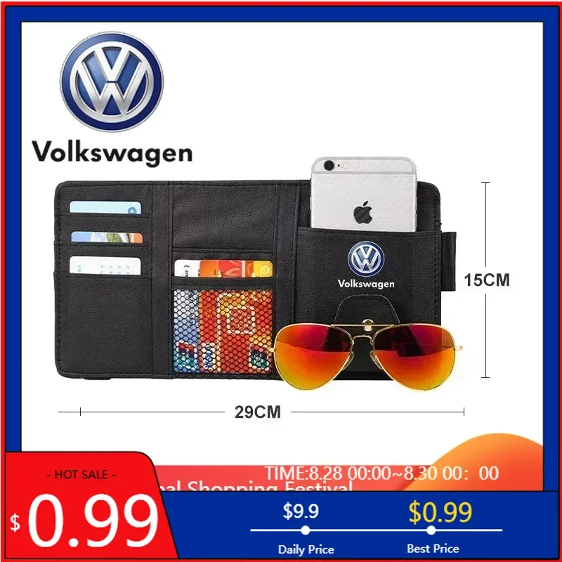 

Новинка 2026: Органайзер на солнцезащитный козырек автомобиля, держатель для очков и солнцезащитных очков, карман для хранения, для Volkswagen VW Rline R Polo Golf M