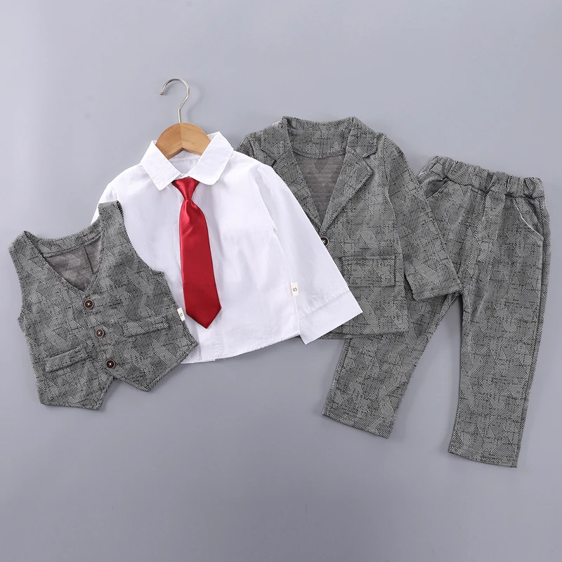 New Spring Autumn Baby Clothes Suit Children Boys Long Sleeved Coat Vest Vest Pants 4Pcs/Set Kids Clothing Set Infant Tracksuits