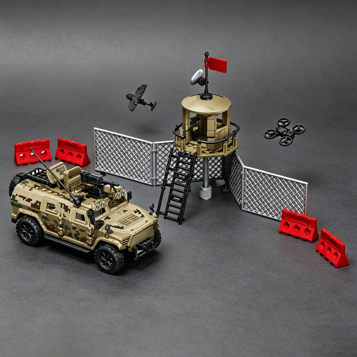 City Police Military Observation Post Building Blocks Educational Toy  Base Scene Model Mangs Armored Vehicle