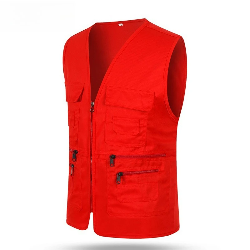 Multi-pocket V Collar Sleeveless Work Vest Breathable Waistcoat For Outdoor Fishing Shooting Volunteer Daily Work