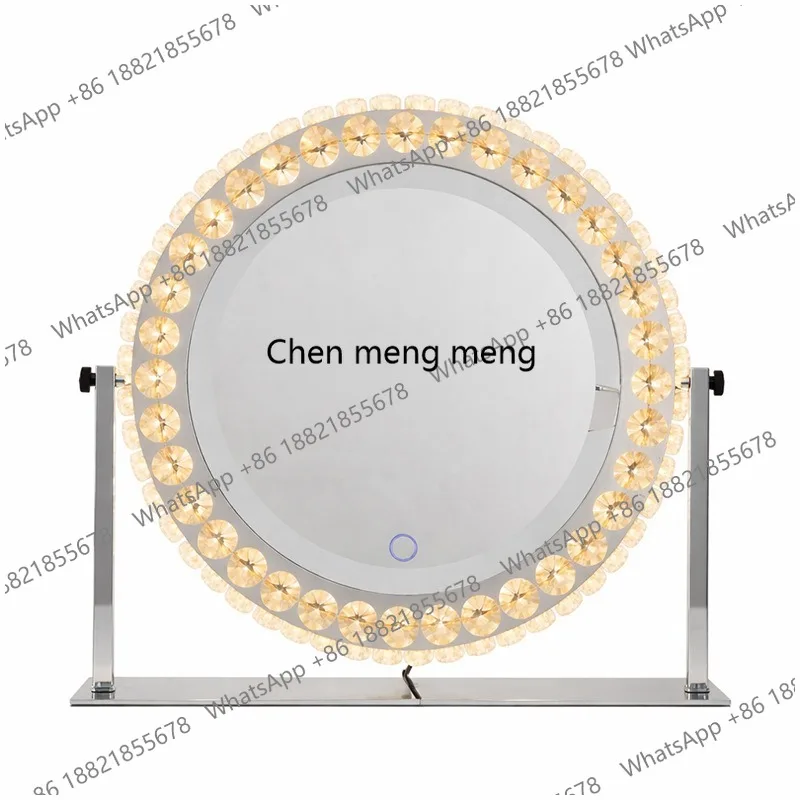 

rotatable high definition led cosmetic mirror with lamp adjustable brightness desktop stainless steel crystal cosmetic mirror