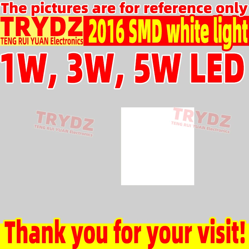 100-10pcs 2016 SMD white light 1W, 3W, 5W LED beads for motorcycle, car, and mobile phone flashlights, ceramic LED light source