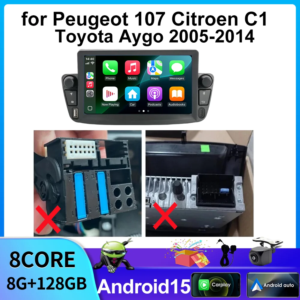 

Car Radio GPS Navigation Split Screen Multimedia Touch DSP Stereo for Peugeot 107 Toyota Aygo Citroen C1 2005-2014 carplay