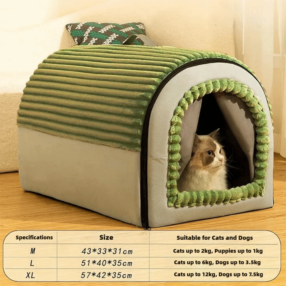 Winter Enclosed Pet House Detachable Soft Dog Bed & Cat Bed Anti-Slip Bottom with Door Curtain Warm Tent For Small Animals view 6
