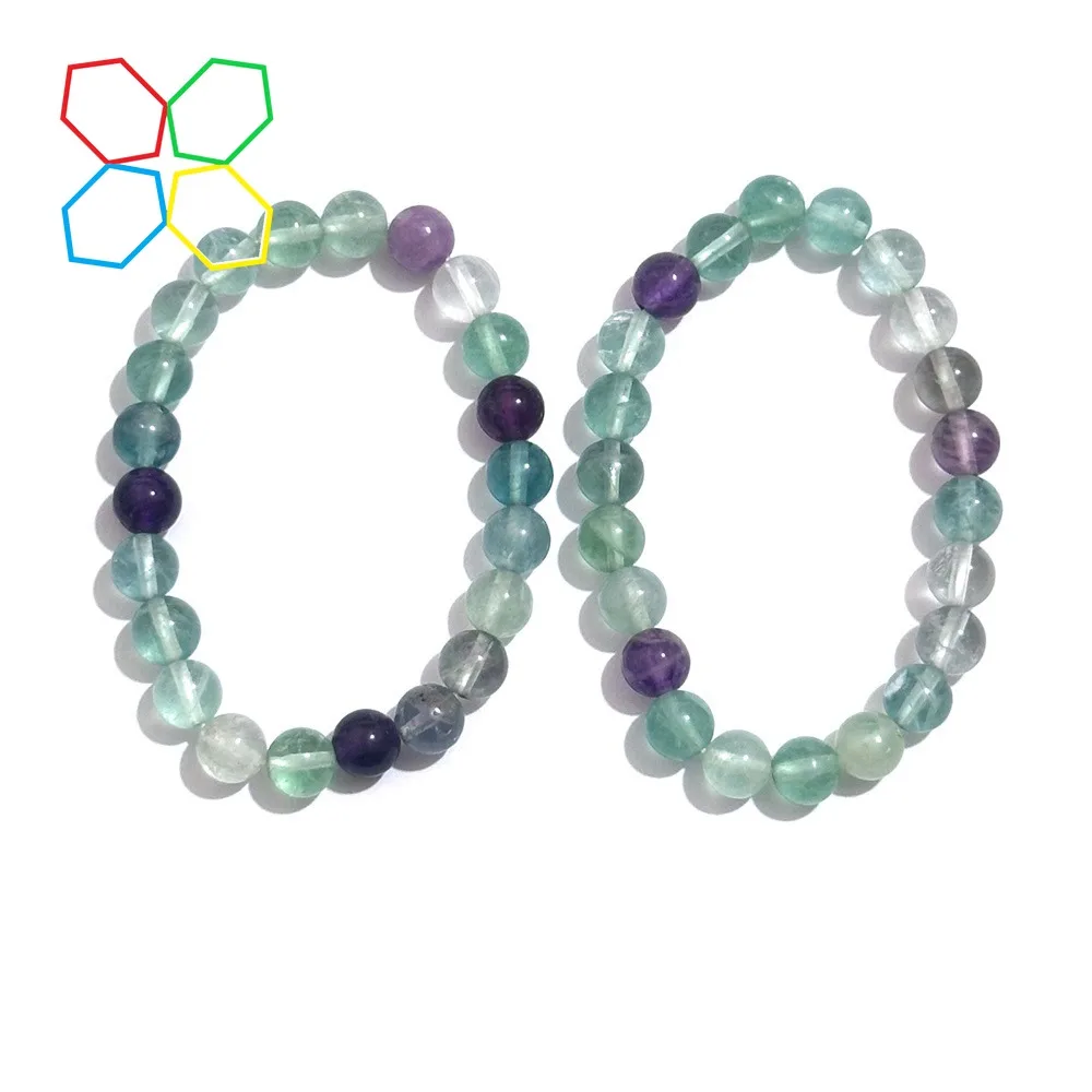 5pcs Multicolor Crystal Fluorite Stone Beads Bracelet for Women Men Beaded Strand Gift Original Elastic Rope Energy Jewelry Gift