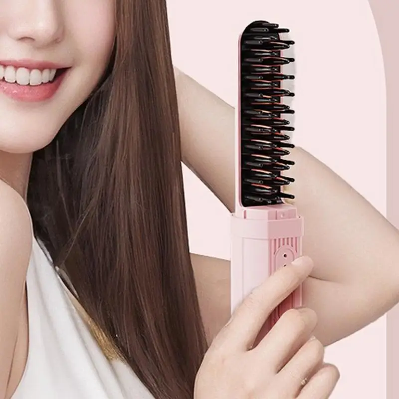 مشط تمليس الشعر اللاسلكي من السيراميك، مشط تسخين لاسلكي مدمج قابل لإعادة الشحن، فرشاة حرارة محمولة للسفر، 3 درجات حرارة