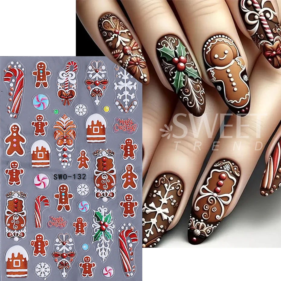 5 pz/set Adesivi Per Unghie Di Natale Babbo Natale Fiocchi di Neve Pupazzo di Neve Arco In Rilievo Decalcomanie Per Unghie Inverno Capodanno Manicure Decor Slider