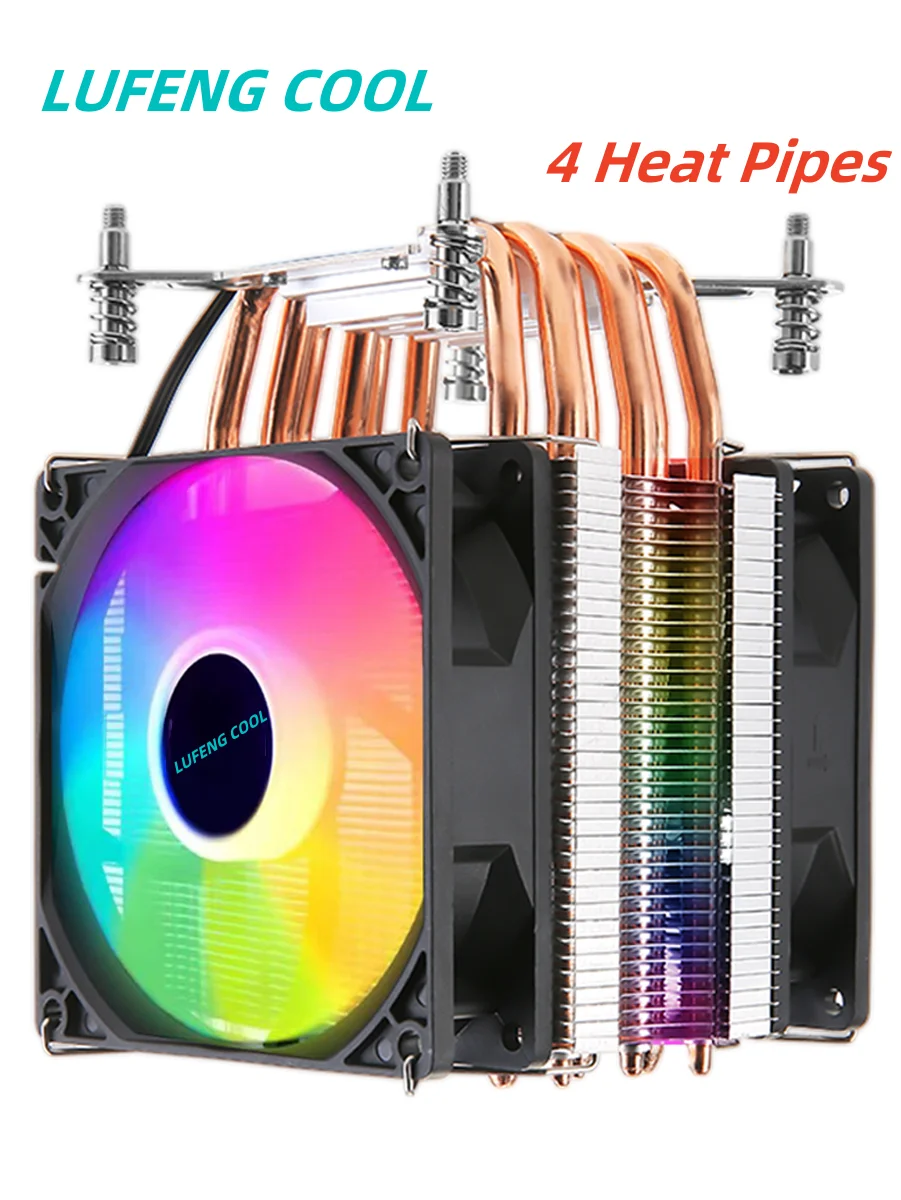 4 Heat Pipes CPU Cooler 4 Pin PWM RGB for Intel LGA 2011 1700 1200 1150 1151 115X 1366 X99 X79  PC Quiet CPU Cooling  90mm Fan