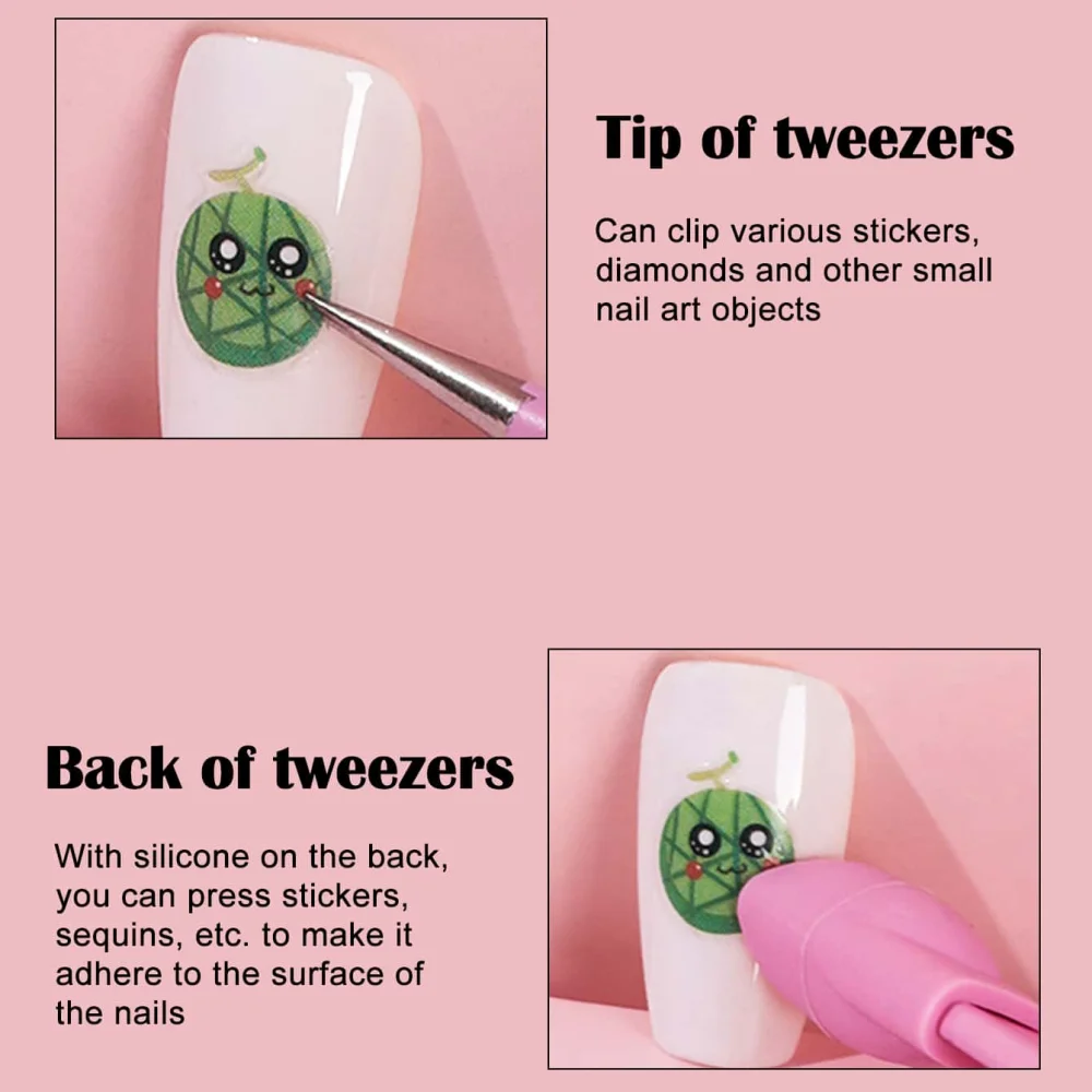 ピンクのネイルアートピンセット 1 個 - ラインストーンやネイルデコレーション用のステンレススチール製ストレートチップツール