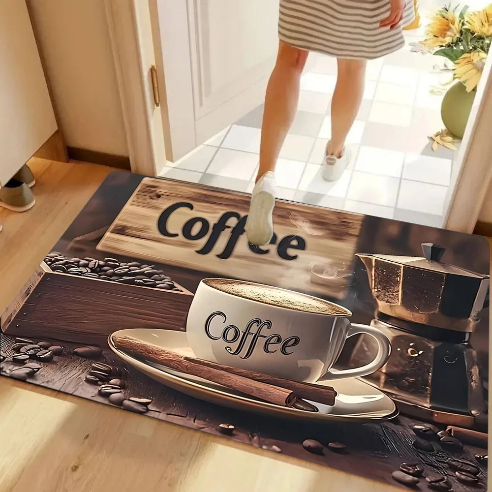 Kaffee-Druck, Willkommensteppich, Café-Dekoration, Fußmatte, Schlafzimmer, Küche, Wohnzimmer, Veranda, Eingang, rutschfester Teppich