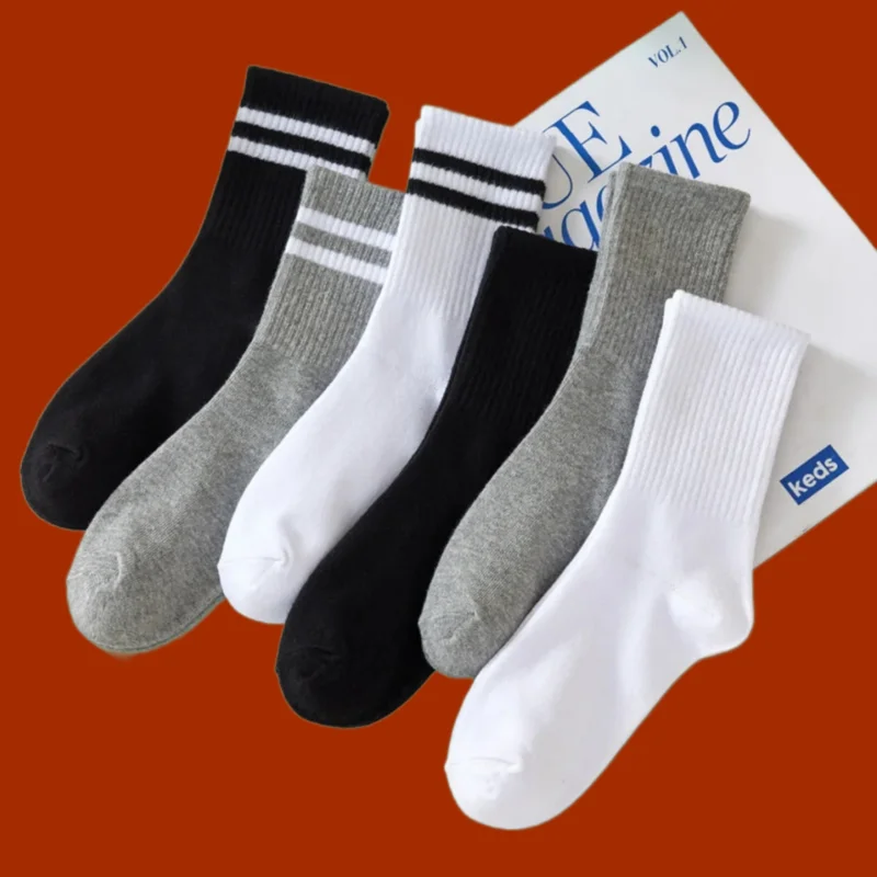 6/12 Pairs High Tube Mid Length Socks Set Women In Solid Black Popular Sweat High Quality Absorption Fashion Socks Women's Socks