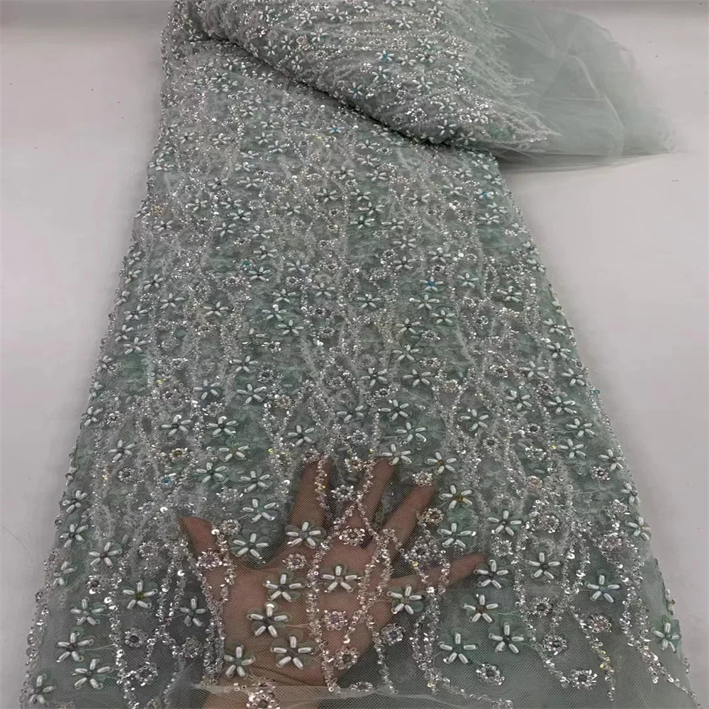 

African Beads Lace Fabric 2024 High Quality French Net Sequins Lace Embroider Nigerian Lace For Sewing Woman Party Dress zx