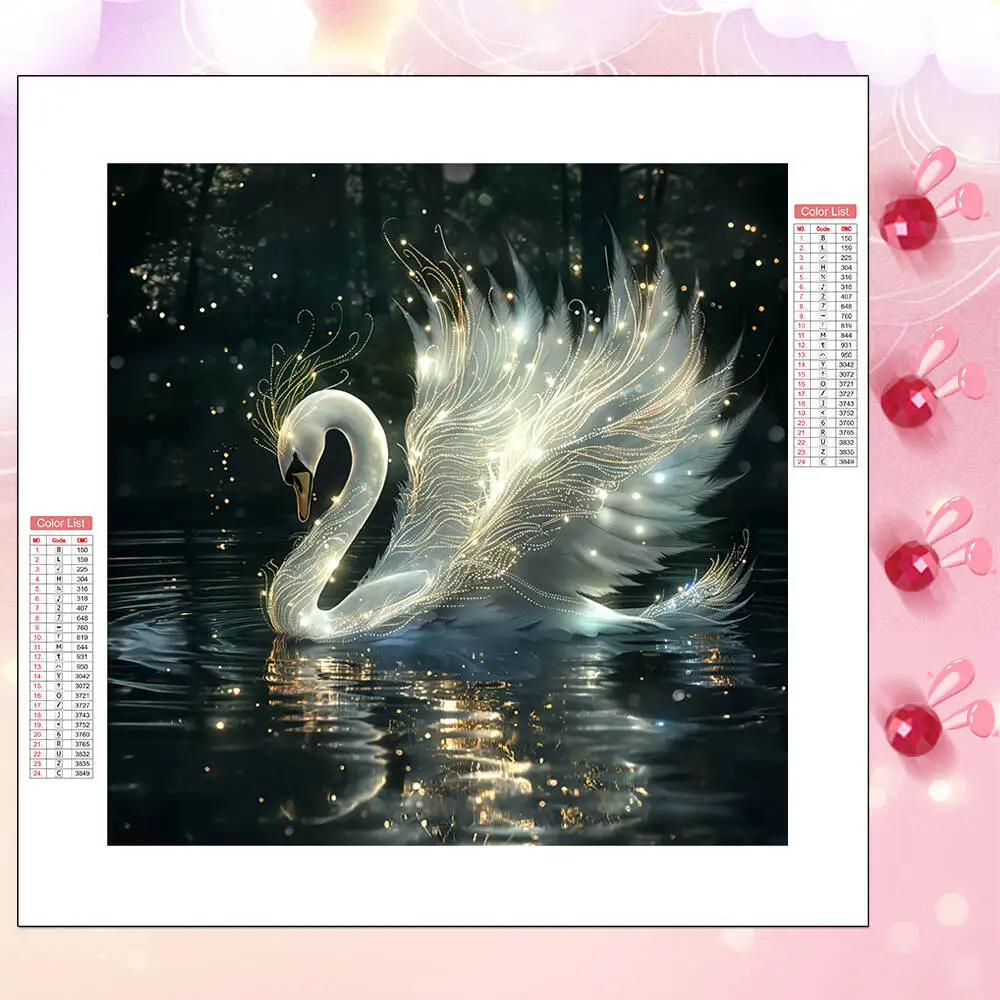 

HUACAN Diamond Painting Art Craft White Swan Animal Lake Surface Landscape Full Square Round Diamond Mosaic Home Decoration