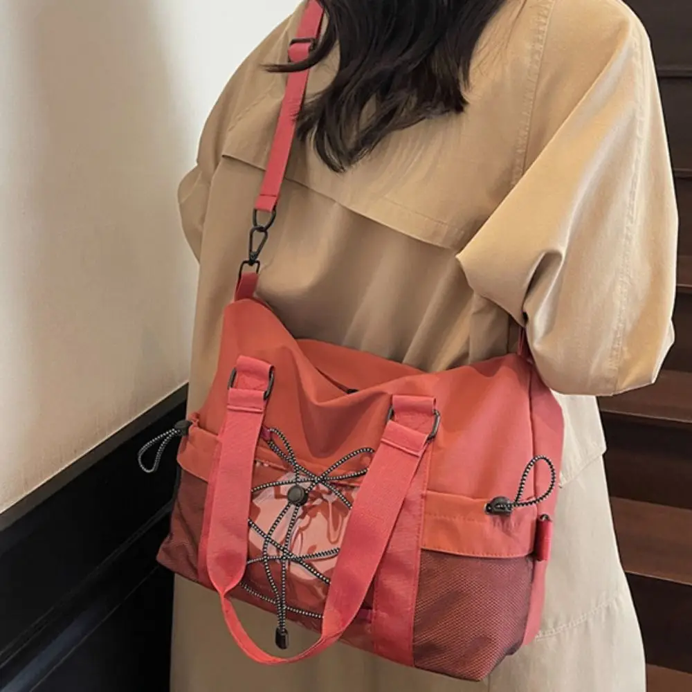 

Simple Casual Nylon Tote Bag Lightweight Drawstring Travel Luggage Bag Portable Solid Color Oxford Cloth Shoulder Bag Girls