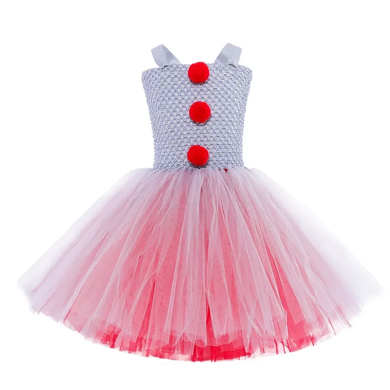RT01 Grijze Clown Tutu Jurk voor Meisjes Carnaval Meisje Joker Cosplay Tule Outfit Kinderen Party Enge Kleding Halloween Kostuum * Jk2