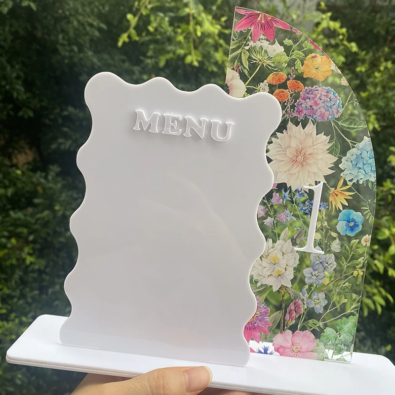 مخصص مزدوج نصف مقوس زهرة بيضاء مرآة قائمة الزفاف ورقم الجدول مجتمعة علامة الجدول محور الزفاف الديكور #4