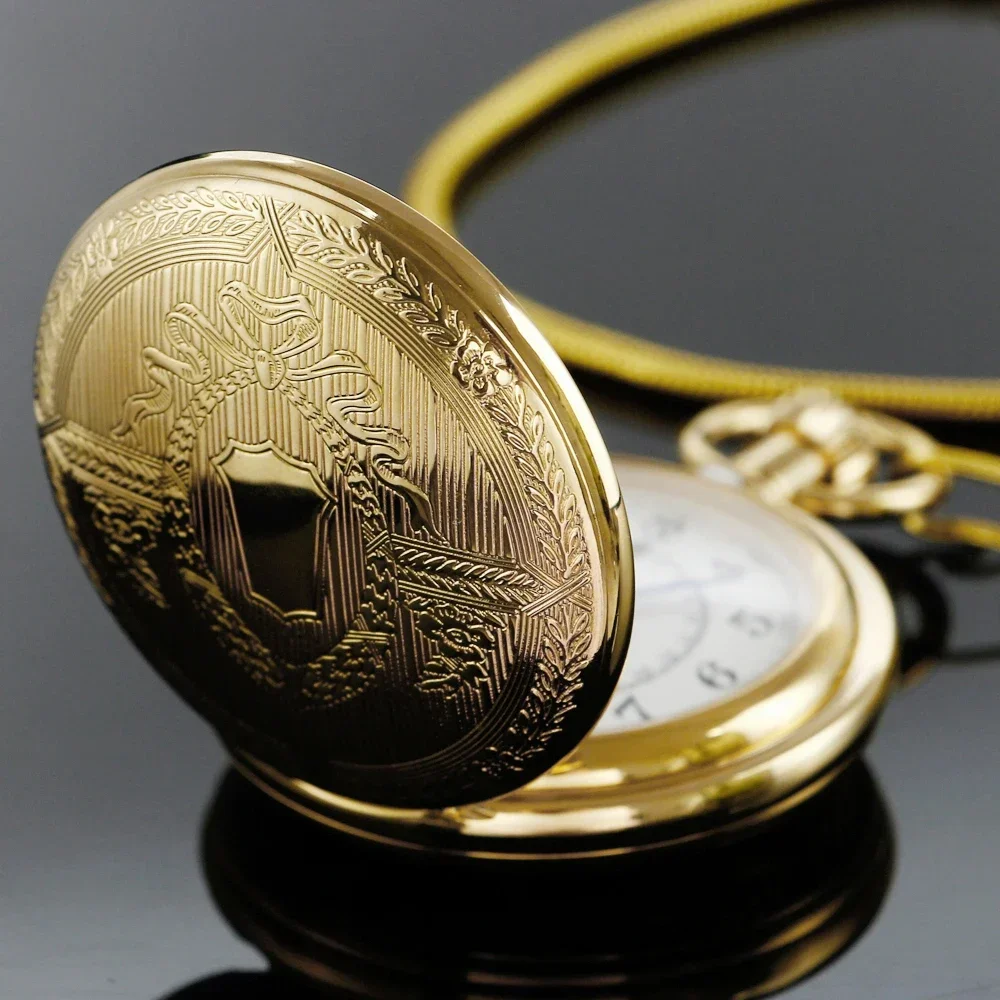 

10pcs/lot Wholesale Golden Automatic Mechanical Pocket Watch Fob Luxury Trendy Stylish Shield Pendant Gift for Men Women
