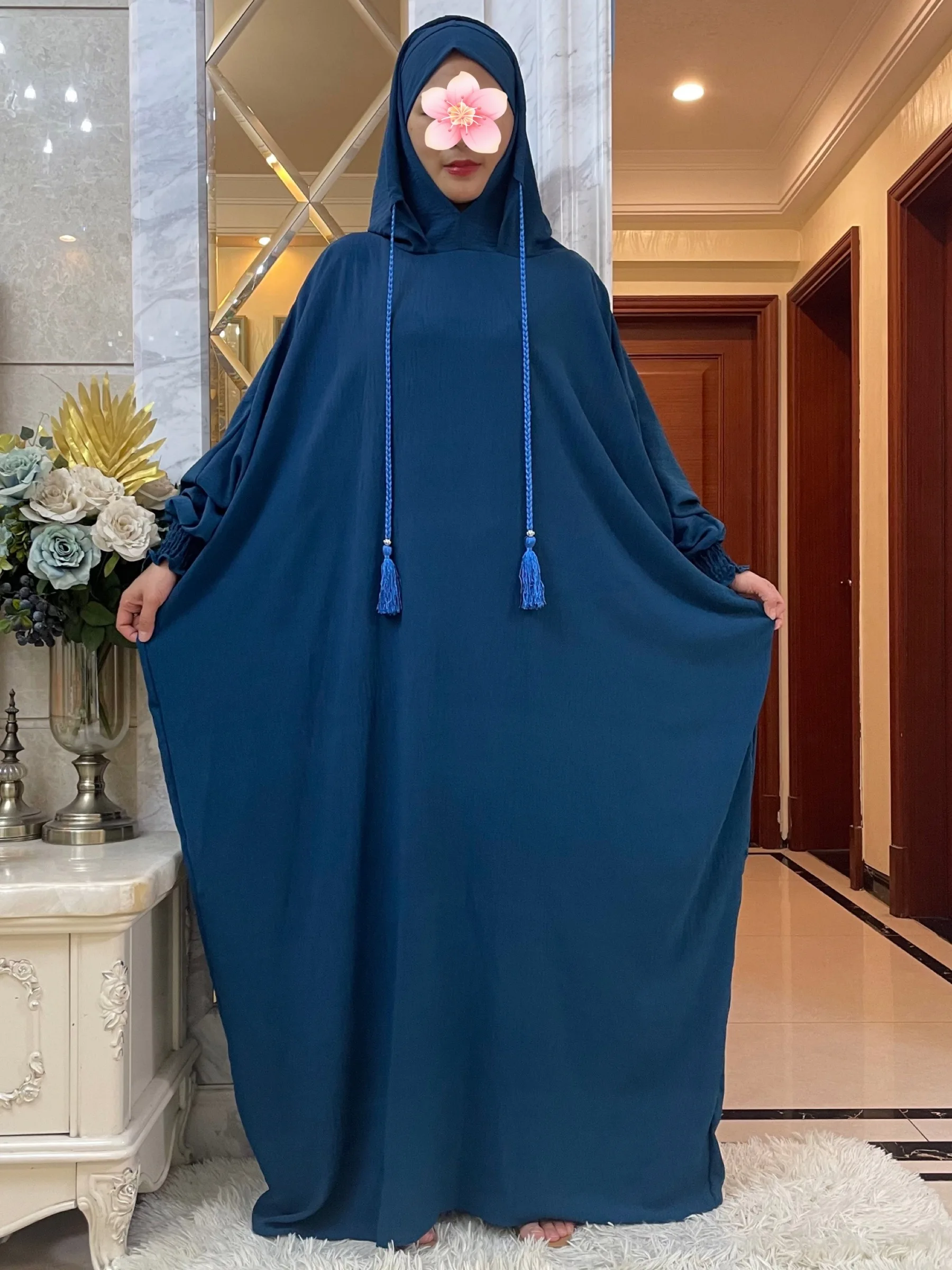 2024Saudi Women Abayas Muslim Ramadan Prayer Clothing With Hooded Jalaba Solid Casual Batwing Sleeve Arab Oriental Robe Eid