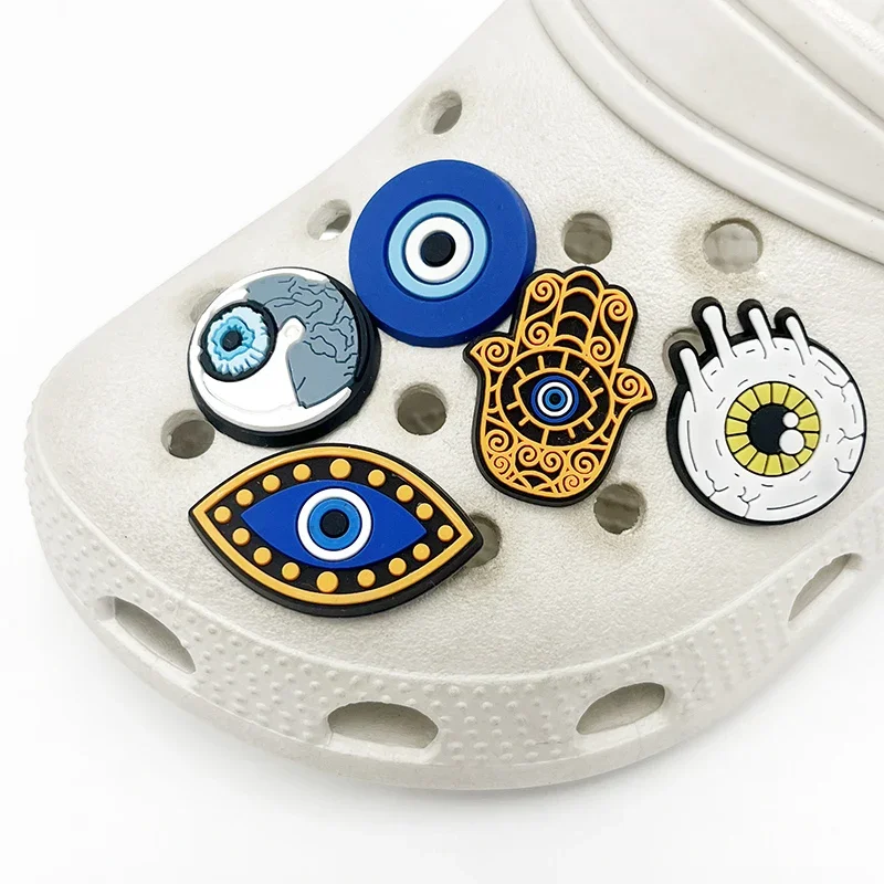 Single Sale 1Pcs Evil Eyes PVC Shoe Charms Accessory Shoe Upper Pins Buckle Decorations Badge Kids Gifts