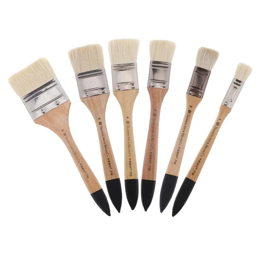 Artist Painting Hair Brush Flat Bristle Wood Paint Brushes for Professional Art Painting and Large Area Projects