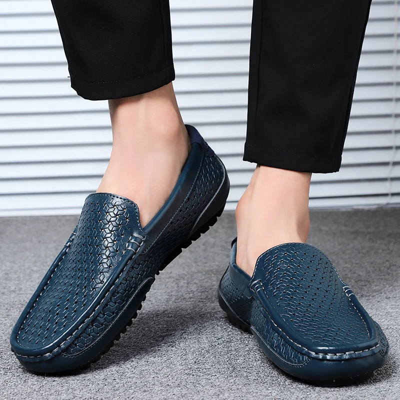 Summer Luxury Brand Men Casual Shoes Soft Genuine Leather Mens Loafers Moccasins Italian Designer Breathable Slip on Boat Shoes