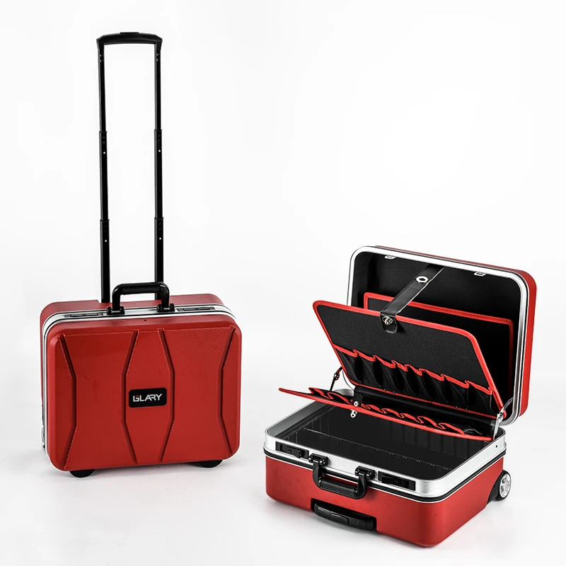 

GLARY Strong Durable Power Tool Case Organizer Box Rugged Hard Aluminum Tool Storage Case Box Rolling Tool Case with Wheels