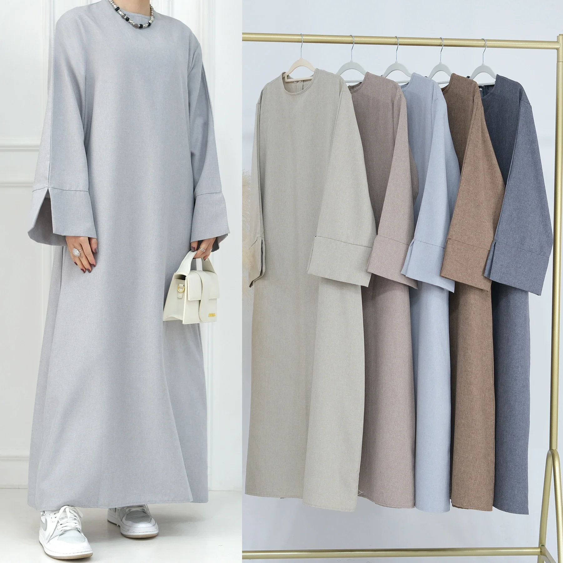 Ramadan Abaya for Women Muslim Modest Plain Abayas Solid Color Dress Turkish Elegant Dresses Eid Islam Clothing Long Robe