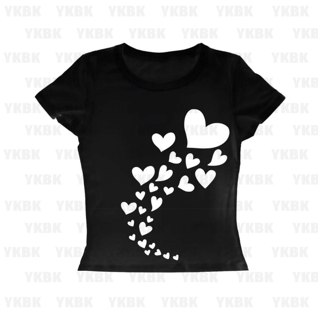 Coração impressão feminina t camisa de manga curta o pescoço solto camiseta feminina senhoras camiseta topos roupas rua topos t