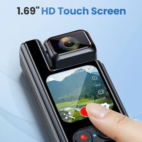 Imagen 2 del producto Cámara de acción de bolsillo 4K, Zoom 4x, pantalla táctil, cámara Digital antivibración para Vlogging, grabadora de vídeo portátil HD deportiva DV