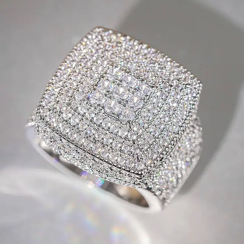 Huitan Gorgeous Women/men Square Shaped Ring Trendy Party Special Wedding Luxury Accessories Full Shining CZ Temperament Jewelry