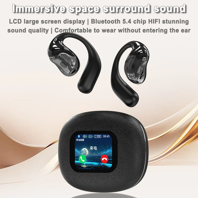 LCD Large Screen Display Earphones HIFI Bluetooth 5.4 ultra-low Latency Earhook Touch Control Not In-ear Earbuds for Phone