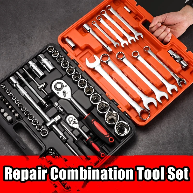 Pro 24/72 Teeth Ratchet Wrench Set with Sockets Screwdriver Bits Hand Tools Set Extension Rod Suitable for Car Repair Household