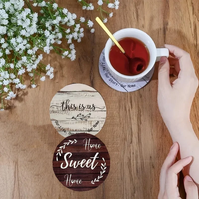 6 pieces/set wooden coaster non-slip Placemat Gift Painting Kit Holiday Gift home kitchen decoration simple pattern