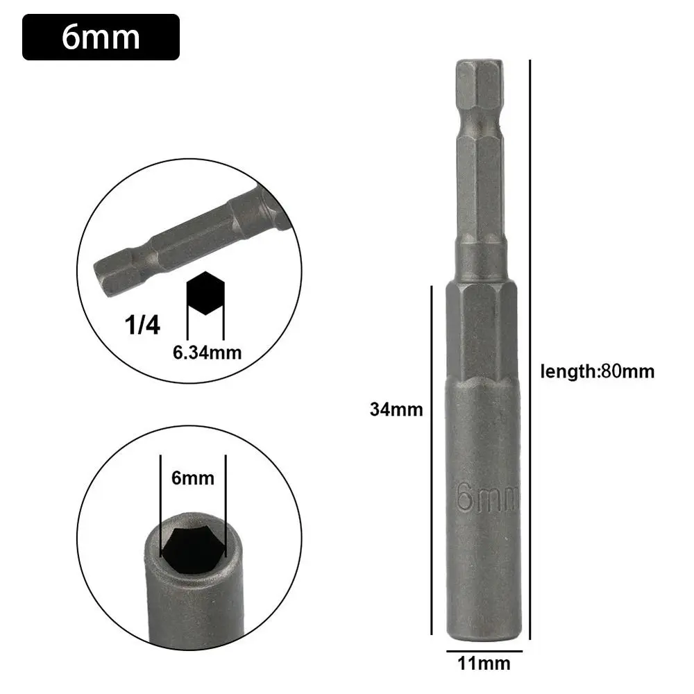 

1Pcs Drive Socket Hex Socket Magnetic Nut Screwdriver 1/4" Hex Key Drill Bit Adapter Pneumatic Tool Accessory 80mm Length