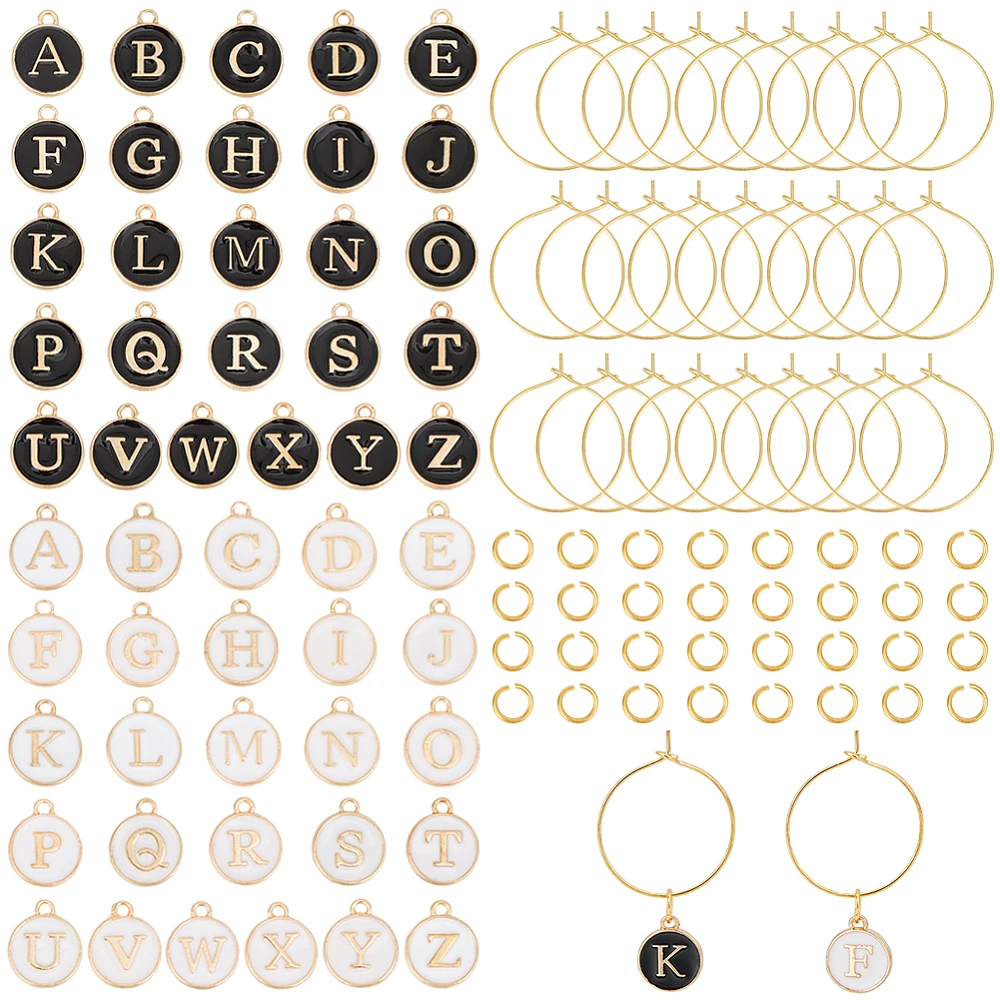 1 BOX 2 SETS Enamel Letter Drink Tags Wine Charms Black White a-z Alphabet Markers Charm 26 Capital Letters Glass Identifier