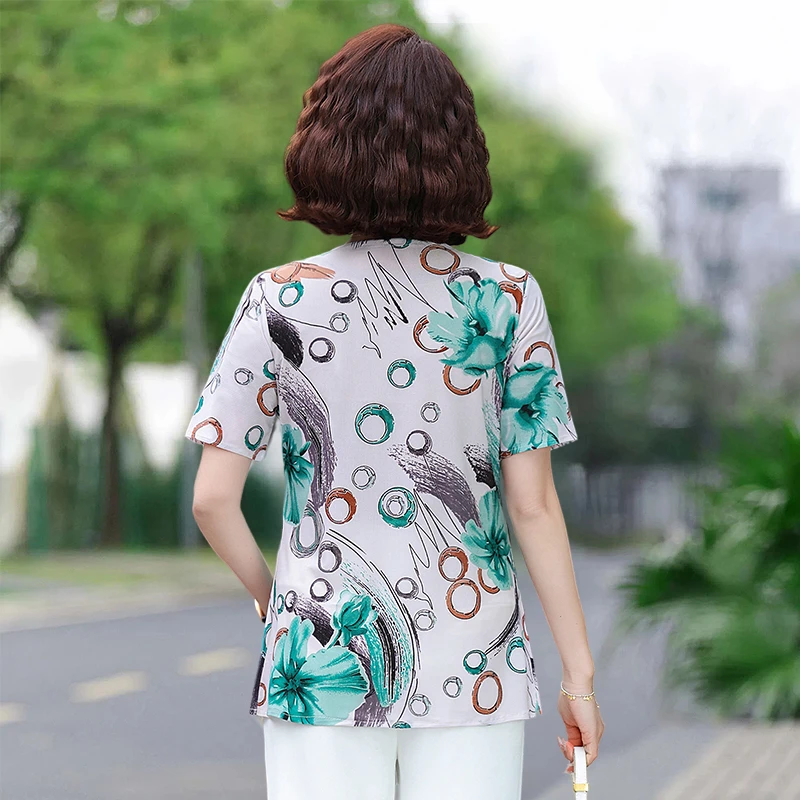 Ropa femenina ajustada a la moda elegante, camisetas holgadas informales que combinan con todo, blusa de manga corta con cuello redondo estampada